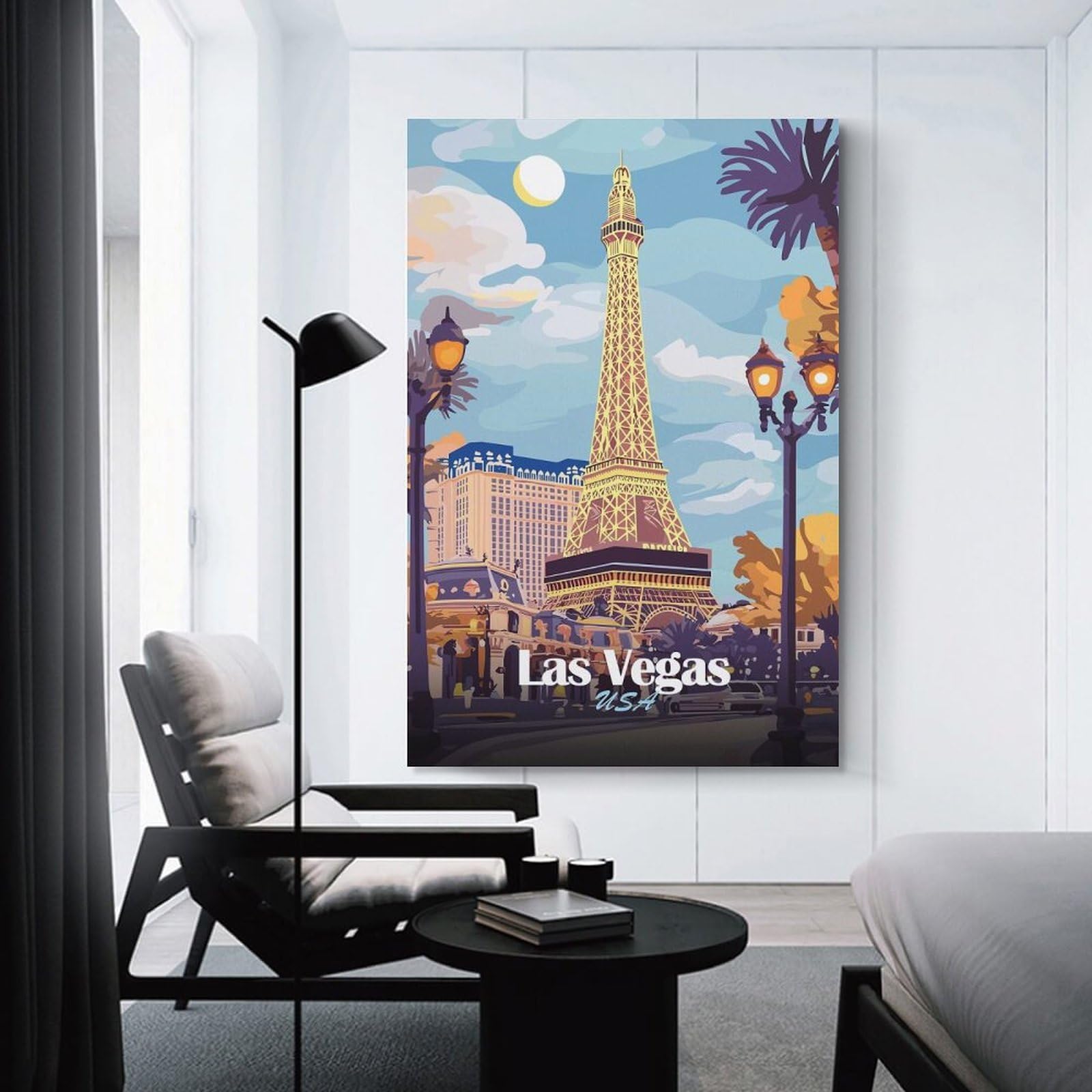 Las Vegas Eiffel Tower Illustration Hanging Wall Art 24x36inch(60x90cm), for New Homes, Bedrooms Or Workspaces, Thoughtful Wall Decor for Art Lovers