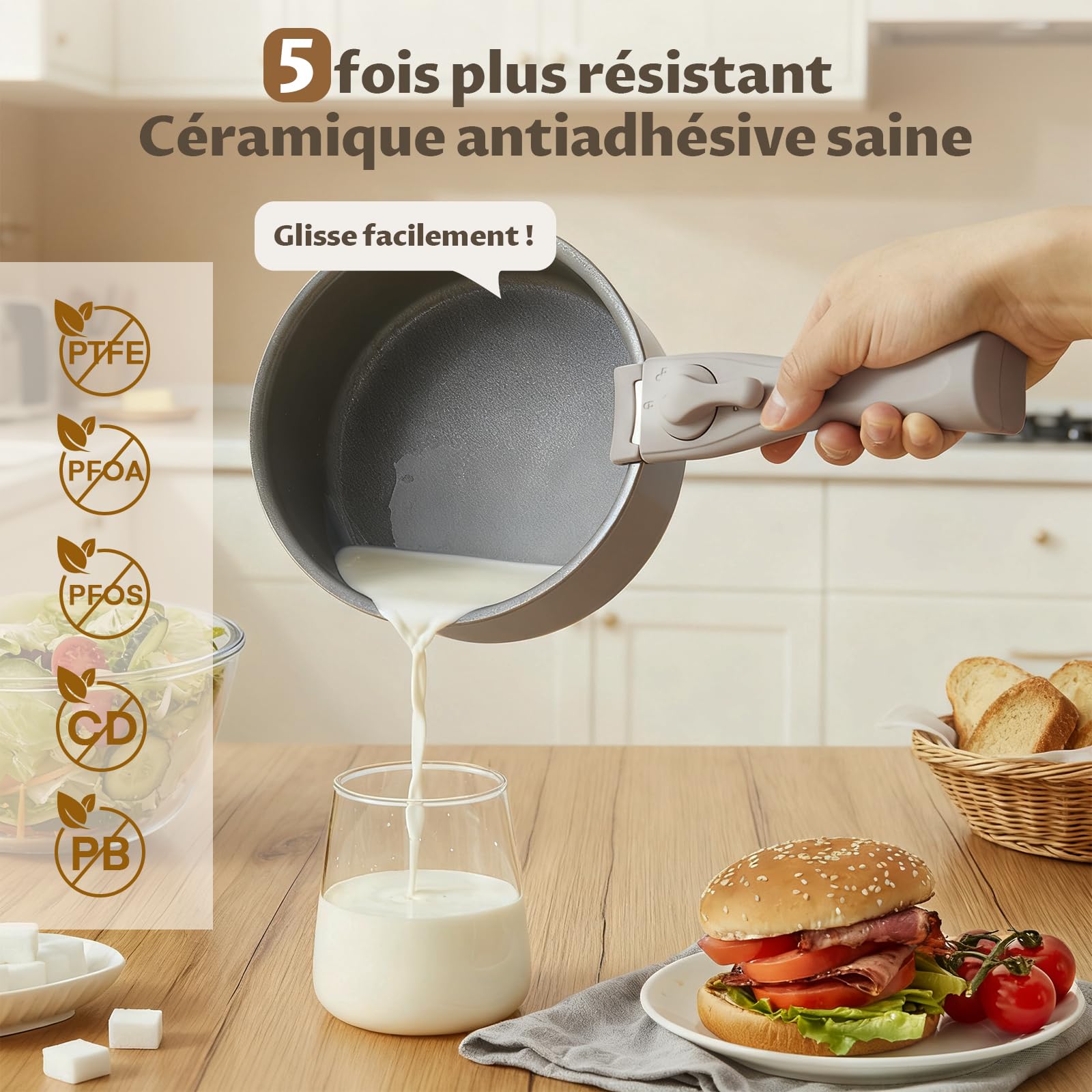 cuisine BLAZANT Casseroles Induction 6 pièces, Casserole en Céramique Antiadhésives 16/18/20 cm, sans PFOA, Poignées Amovibles, Base à induction à liaison moléculaire, passe au four