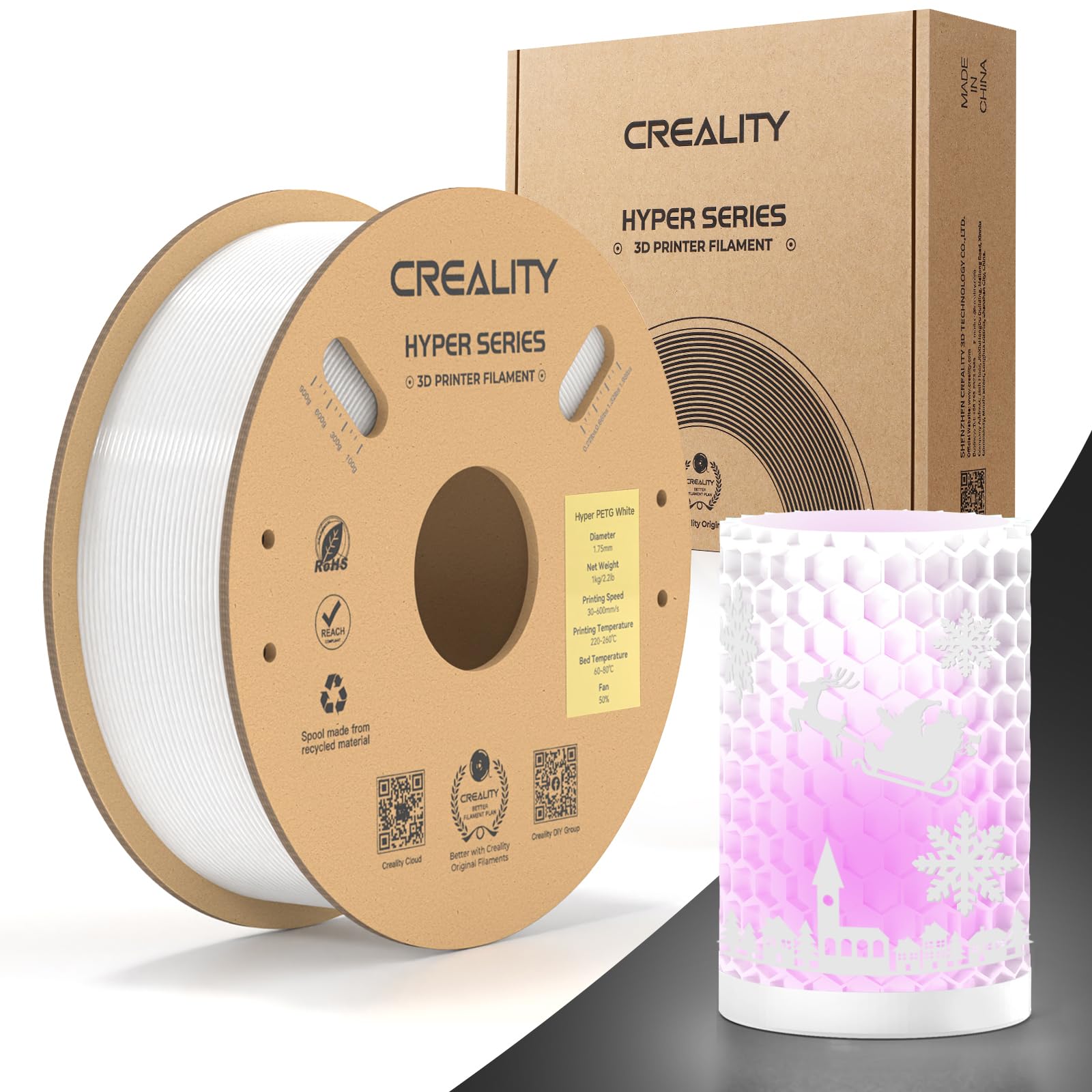 Official Creality Hyper PETG Filament 1.75mm, High Speed 600mm/s 3D Printer Filament PETG, 1kg(2.2lbs)/Spool, Dimensional Accuracy ± 0.05 mm