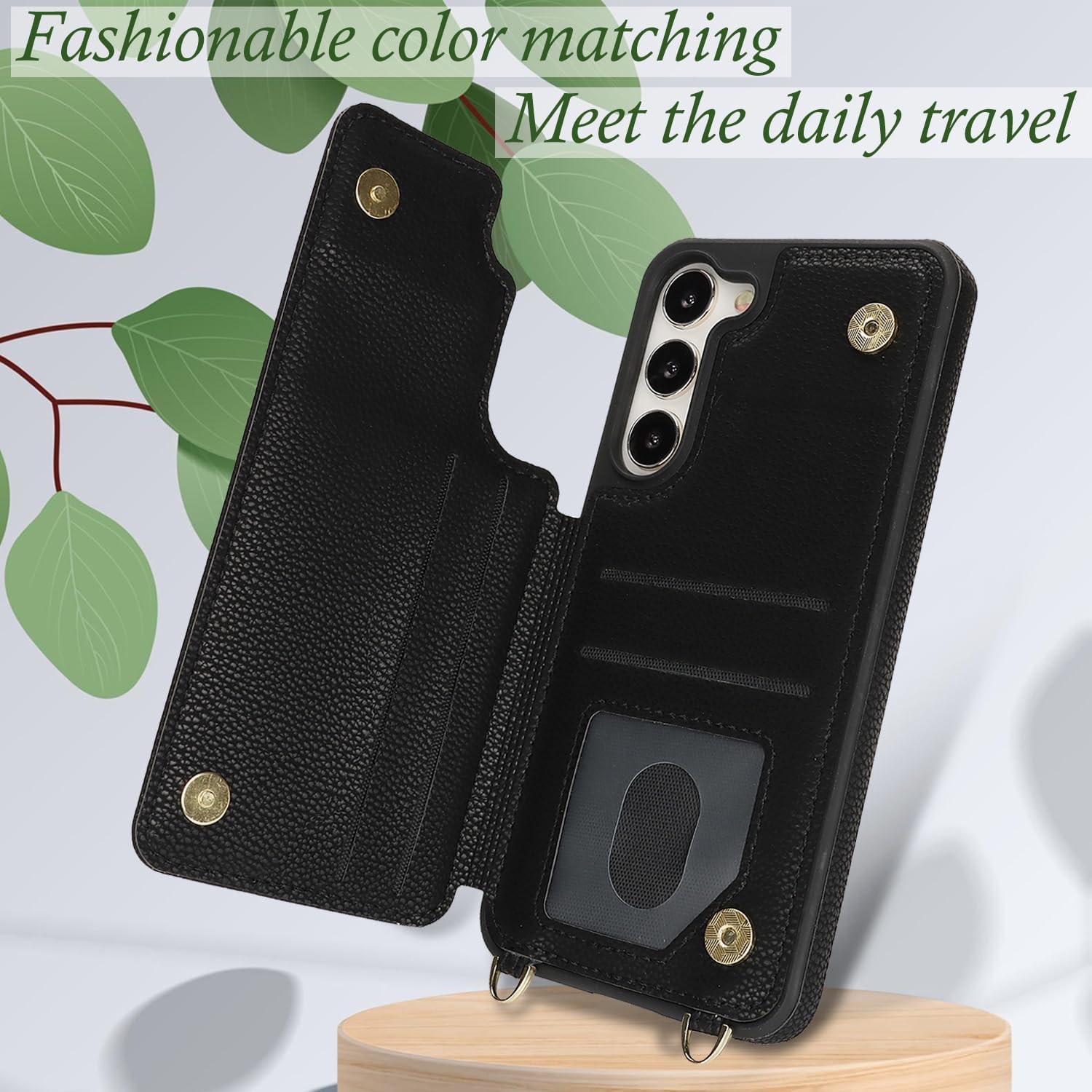 Asuwish Phone Case for Samsung Galaxy S23 Plus S23+ 5G Wallet Cell Cover with Screen Protector Ring Stand Credit Card Holder Crossbody S23plus 23S + S 23 23+ SM-S916U 6.6 inch Women Girls Men Black