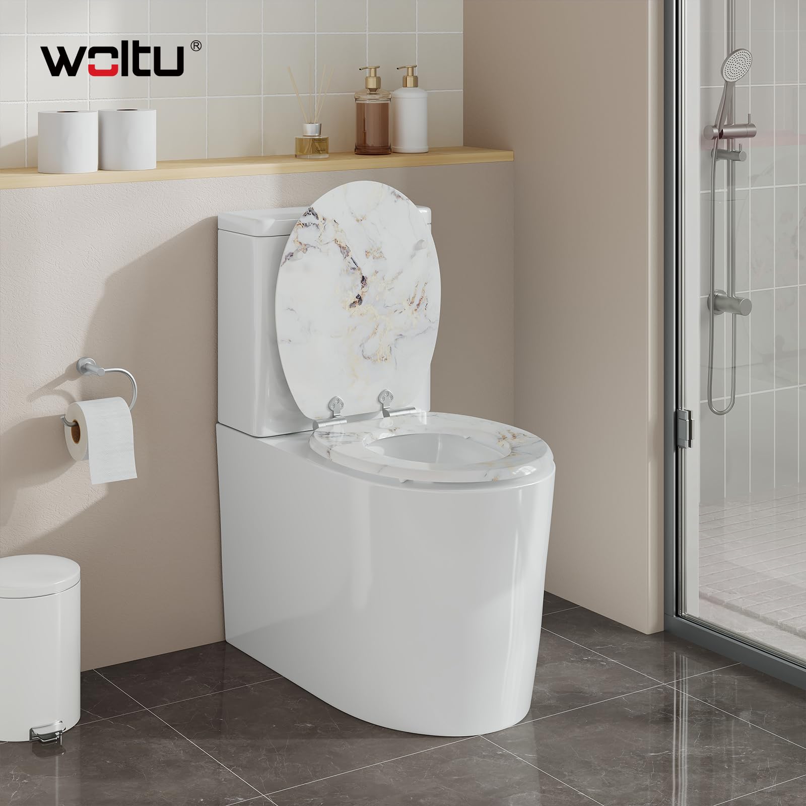 WOLTU Toilettendeckel mit Absenkautomatik Holz, Toilettensitz Klodeckel Klobrille WC Sitz O-Form mit Scharnieren, Quick-Release Funktion für leichte Reinigung