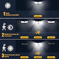Vista 4 de TECKNET 416 luces LED solares para exteriores, impermeables, ángulo de 300° y 3 modos de iluminación, luces de pared con sensor de movimiento, 2