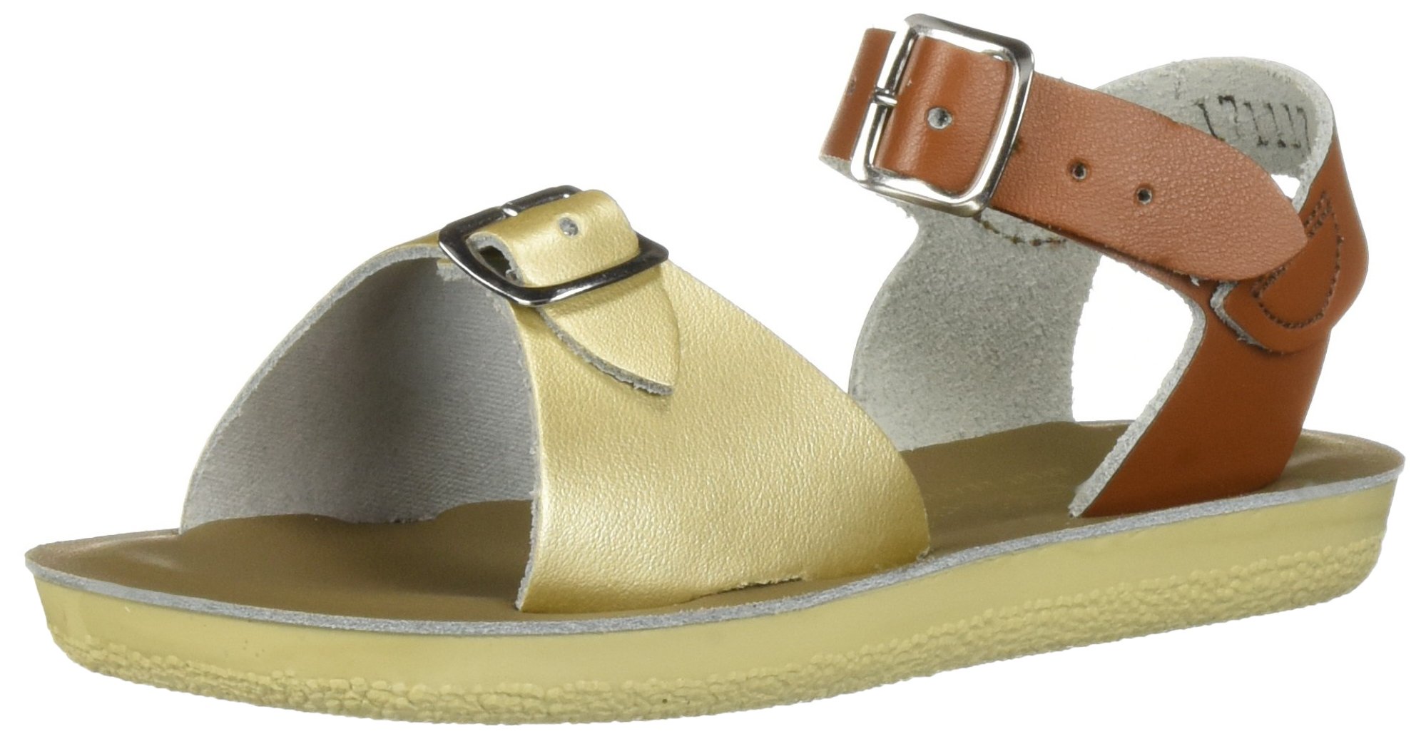 Salt Water Sandals Unisex-Child Sun-san Surfer, Gold and Tan, 4 Toddler