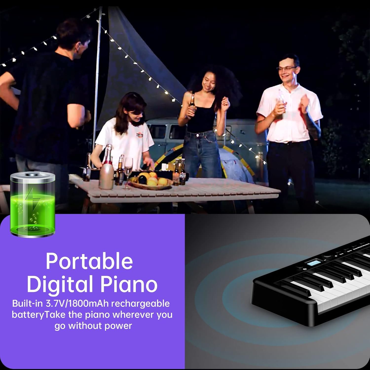 TERENCE Pieghevole Pianoforte Digitale con 88 Tasti semi-ponderati e Batteria da 1800mAh e interfaccia USB MIDI supporto spartiti Bluetooth Borse per Tastiera Cavo audio Cuffie Pedale Sustain nero