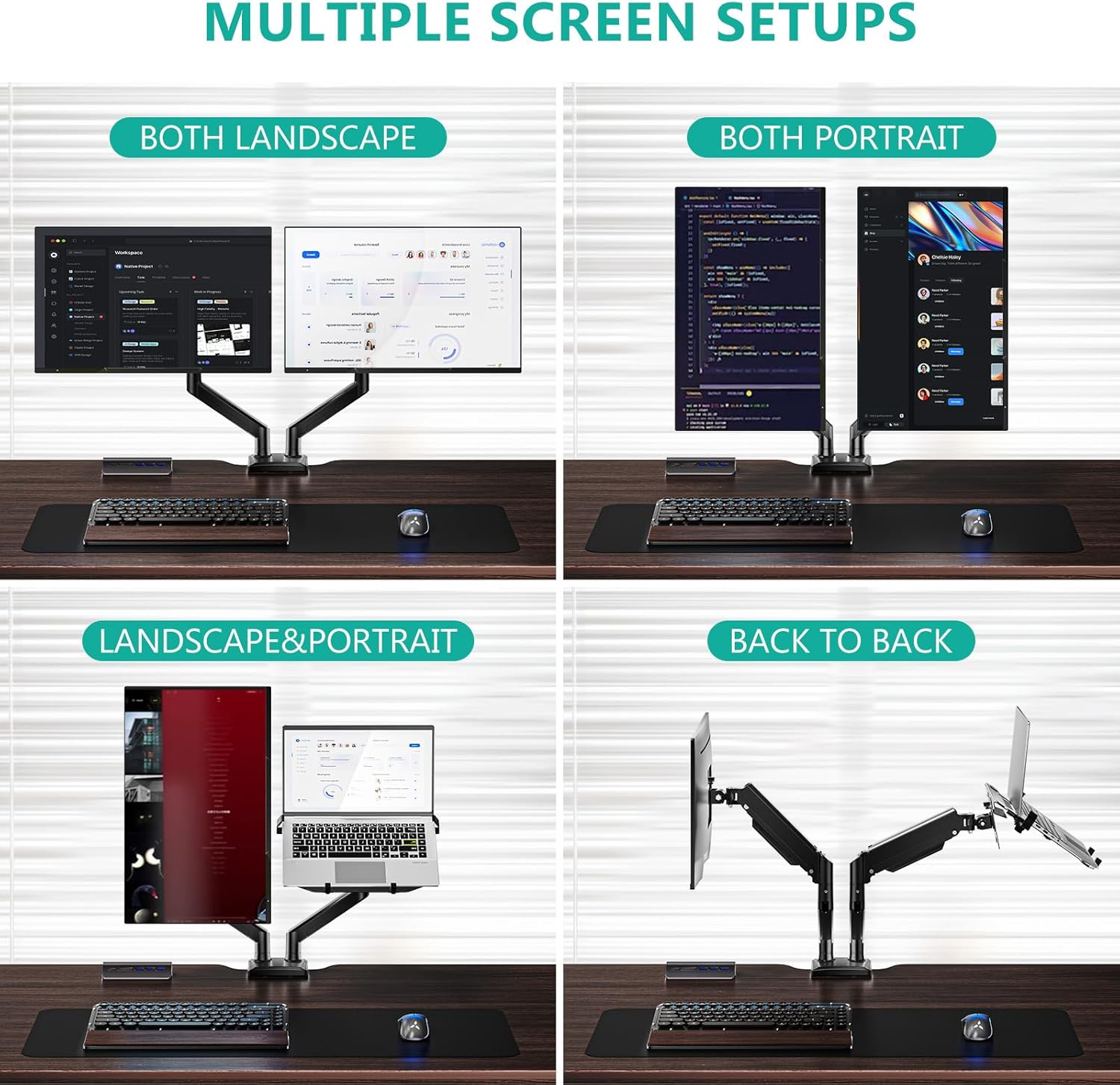 WALI Dual Arm Laptop and Monitor Desk Mount for 17" Notebook and Up to 32" Screen, Gas Spring Dual Monitor Arm with Laptop Tray, Holds up to 19.8 lbs per Arm, VESA 75x75 100x100, Black (GSMP002LP)