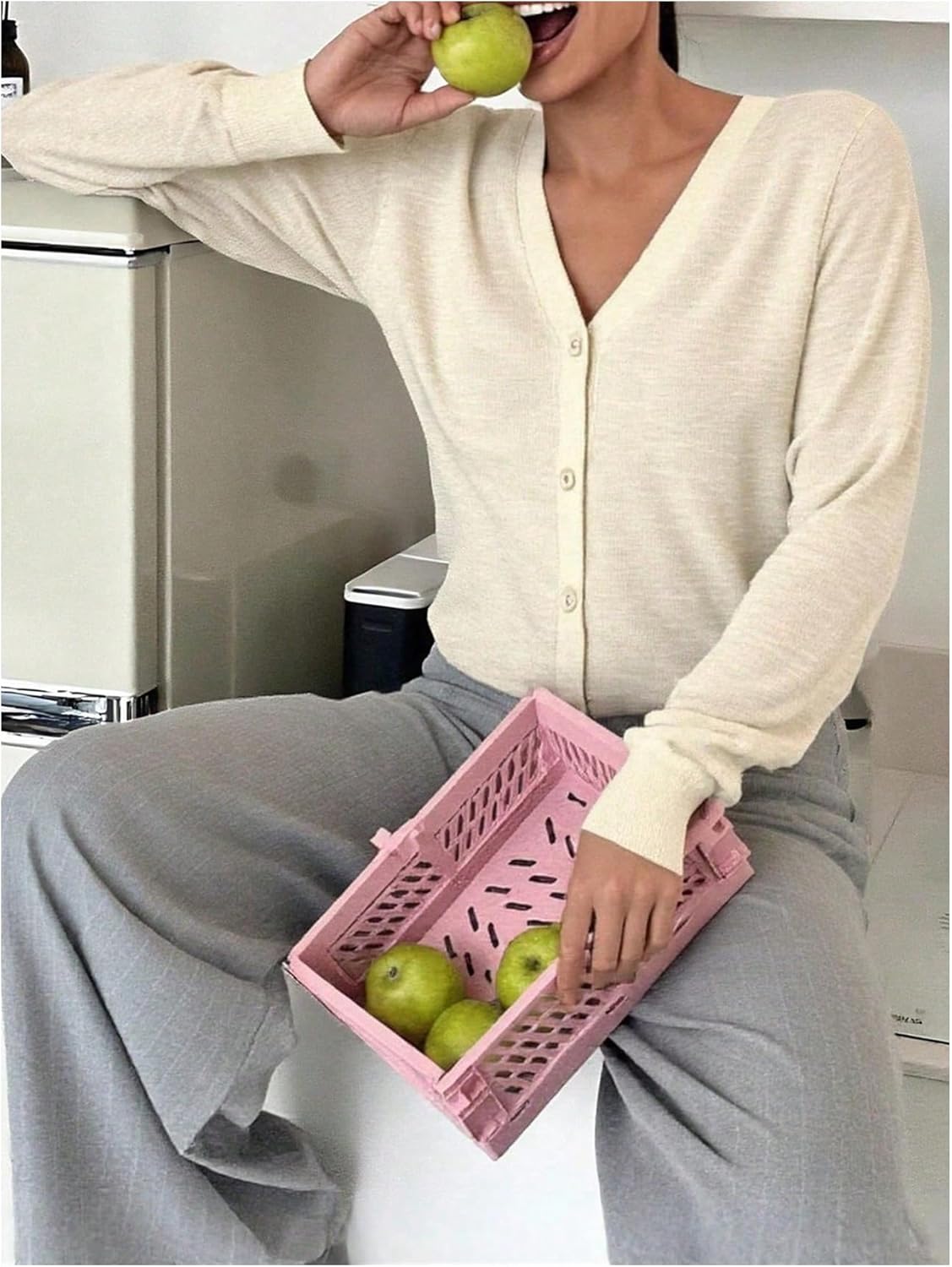 OYOANGLE Women's Button Down Knit Lightweight Cardigan Ladies Long Sleeves Cardigan Sweater - Image 2