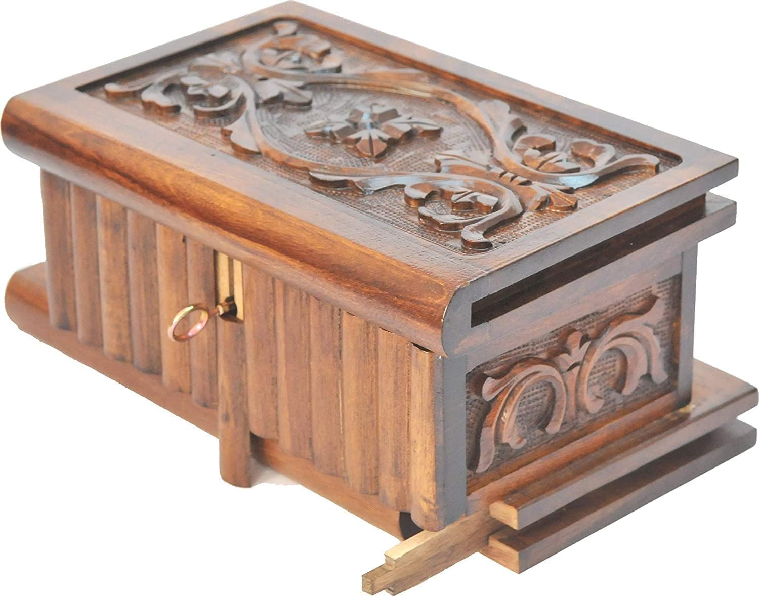Tubibu Walnut Treasure Secret Magic Box Hand Made Unique Jewelry Box with Hidden Key