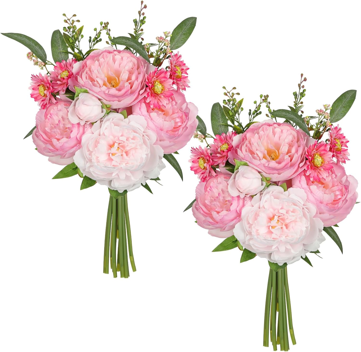 GnFlus Artificial Peony Flower Stems 10PCS Hot Pink Faux Peonies & Daisies Silk Flowers Realistic Fake Flowers for Vase Centerpiece Wedding DIY Bridal Bouquet Party Home Decor