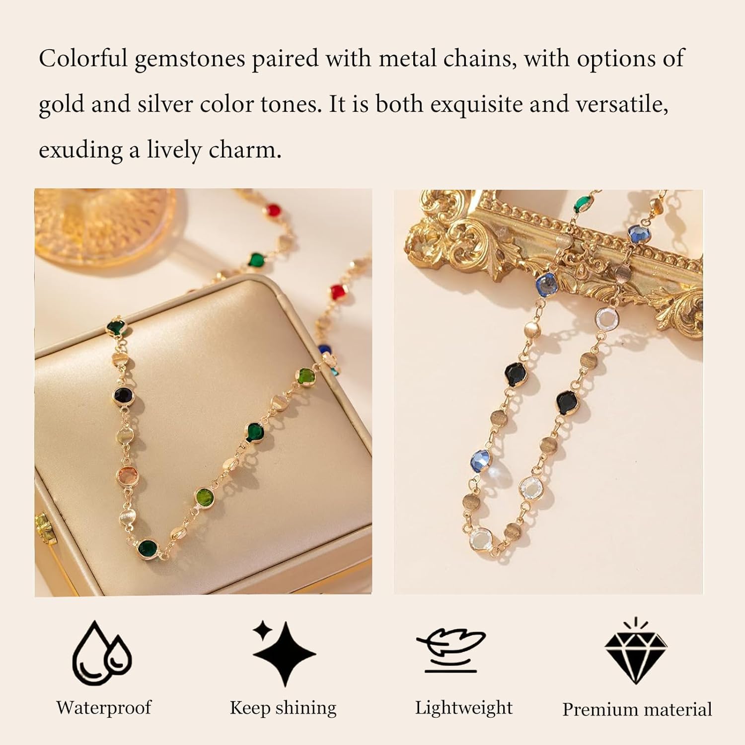 Colorful Necklace For Women, Long Y Shape Rhinestone Jewelry Multicolor Beaded Choker Drop Rainbow Necklaces For Women - Image 5