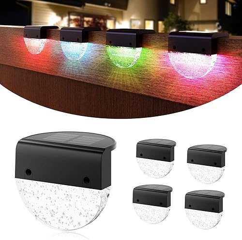 Luces solares para cubierta 4 paquetes luces solares para jardín al aire libre impermeable LED luces de poste de cubierta de color que brillan para