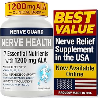 Nerve Health Neuropathy Sciatica Support Supplement with 1200 mg Alpha Lipoic Acid to Fortify Nerve Health and Function in Fingers Hands Toes & Feet – 1200mg ALA, Vitamins B12 B6 & B1 – 30 Capsules