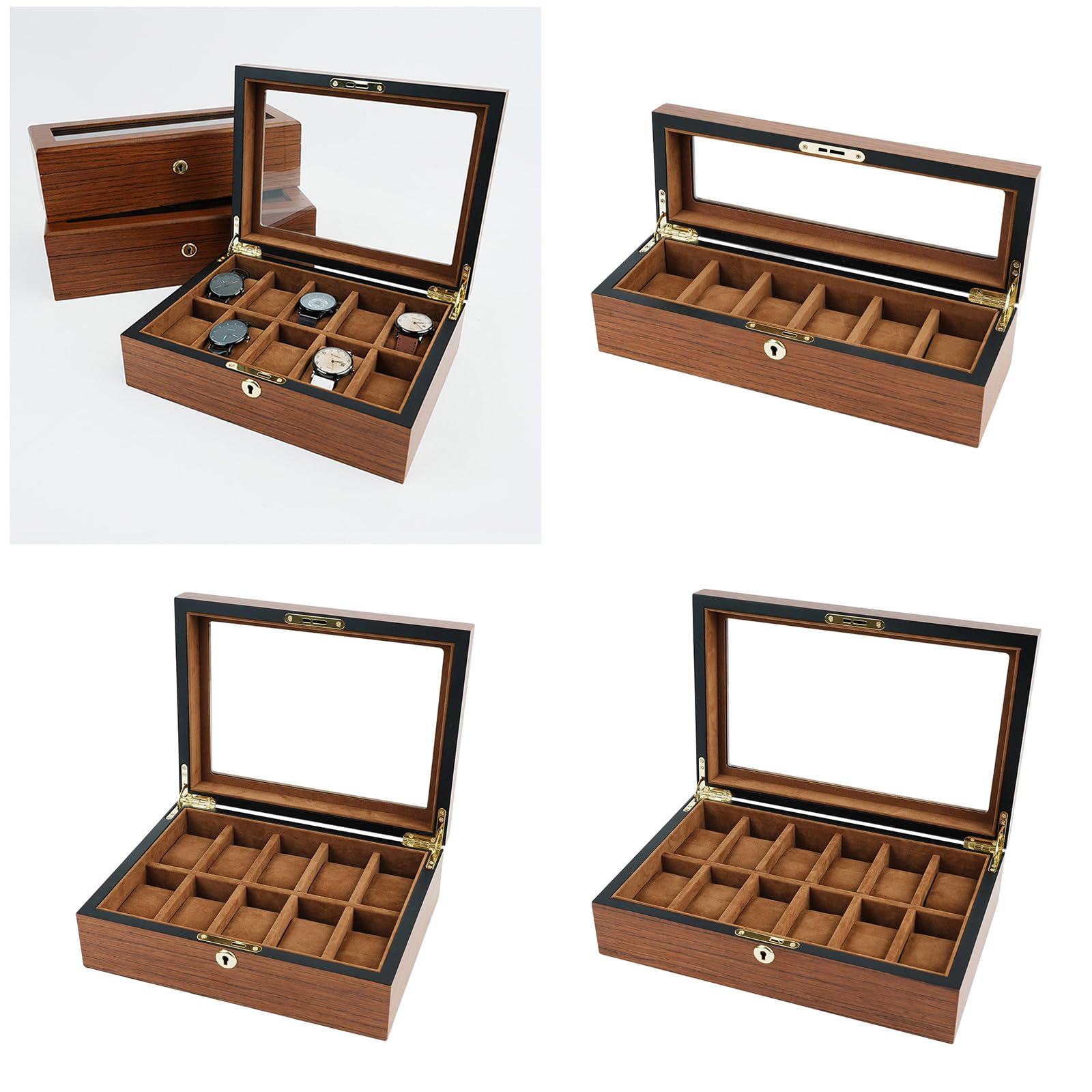 Vitrina de madera de alta calidad para relojes de 6, 10, 12 relojes con ventana visible, caja de colección de relojes