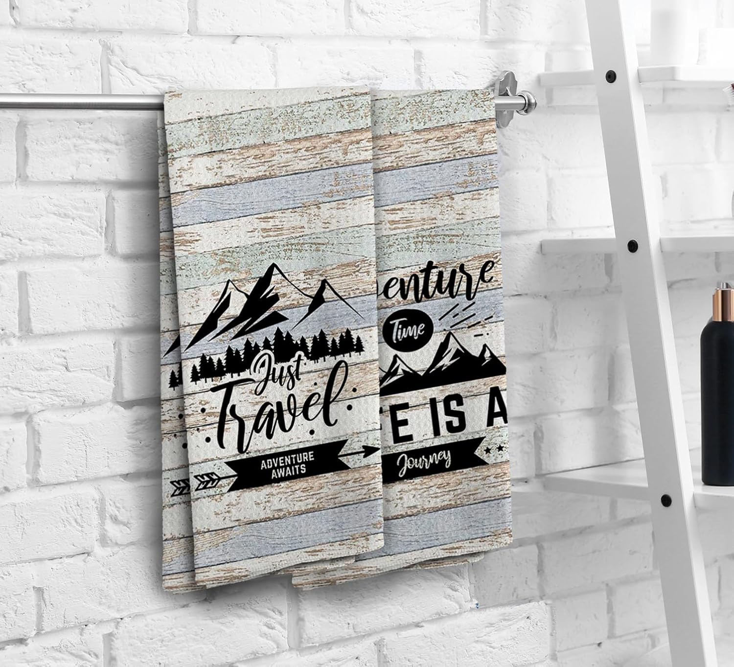 Camping Dish Towels, Camp Kitchen Farmhouse Decor, Camping Gifts for Camper Women Men, Mountain Decor Kitchen Towels, Adventure Time Towels, Set of 2, 16x24 - Image 3