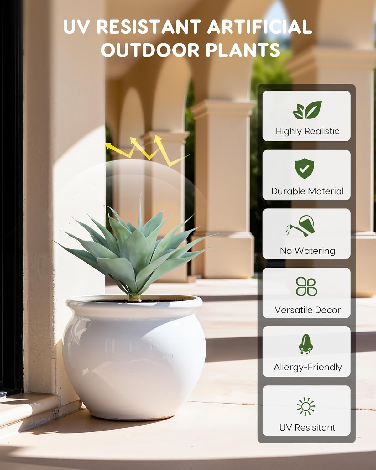 Velener Artificial Outdoor Blue Agave Plant - Small Size UV Resistant Fake Agave Plants for Indoor and Outdoor Decor(18 Inch)-2 Pack