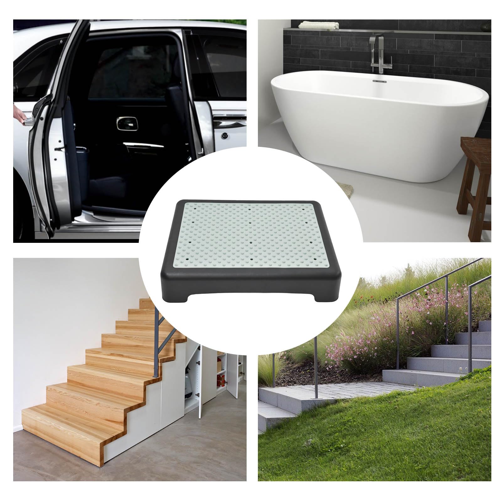 Taburete de Medio Paso Antideslizante, Taburete de Escalón para Exteriores, Soporta 200 kg, Escalera Antideslizante para Movilidad para Personas Mayores, para Jardín, Bañera, Negro Luminiscente