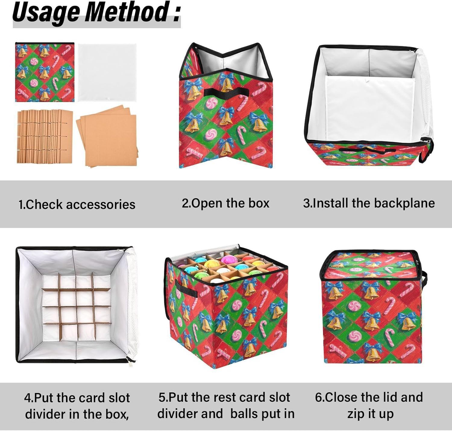 High Capacity Christmas Ornament Storage Box Holds Up to 64, Adjustable Dividers foldable Holiday Storage Case with Lid,Christmas Pink Candy Bell