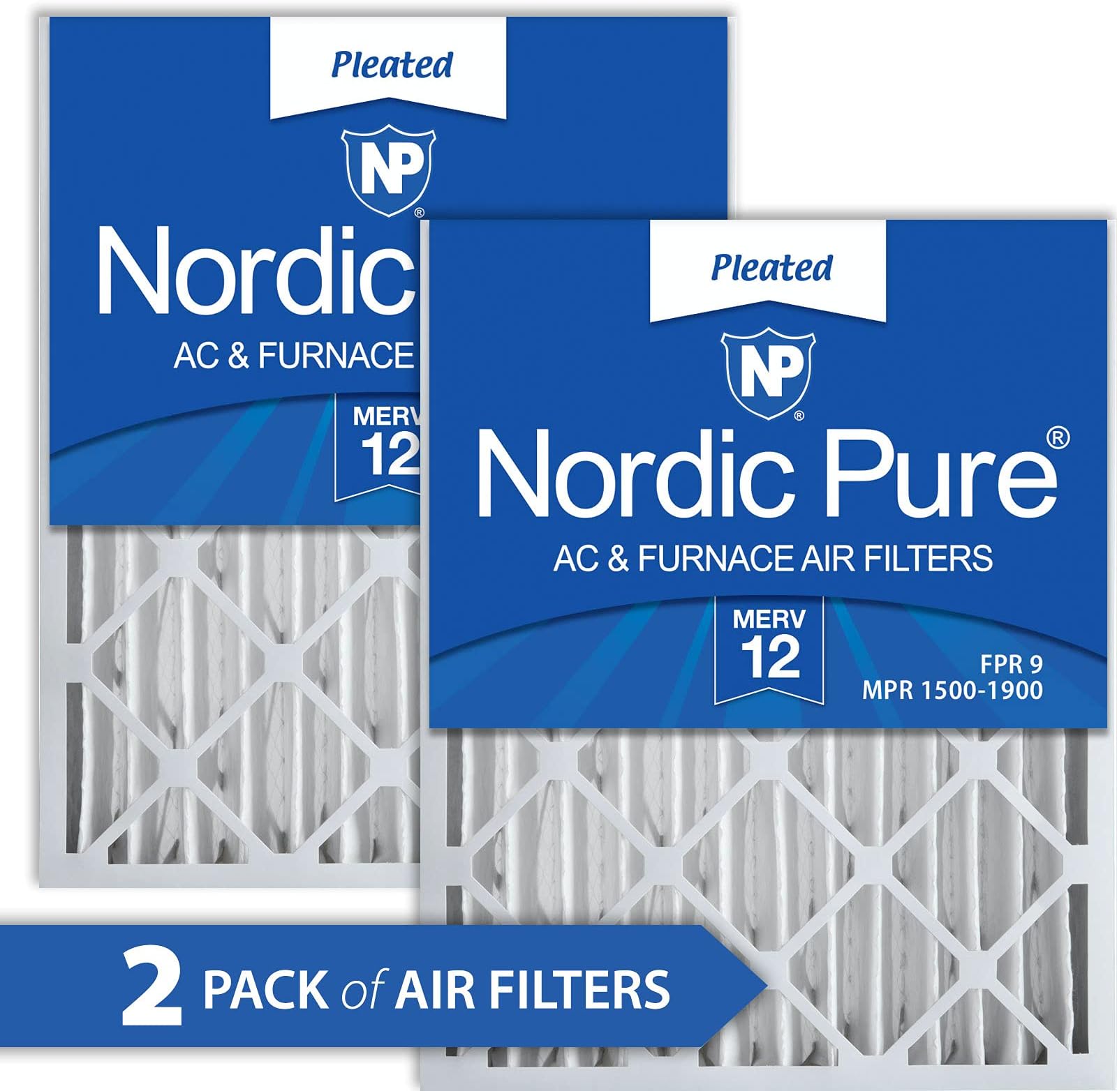 Nordic Pure16x20x4M12-2 MERV 12 Pleated Air Condition Furnace Filter, Box of 2