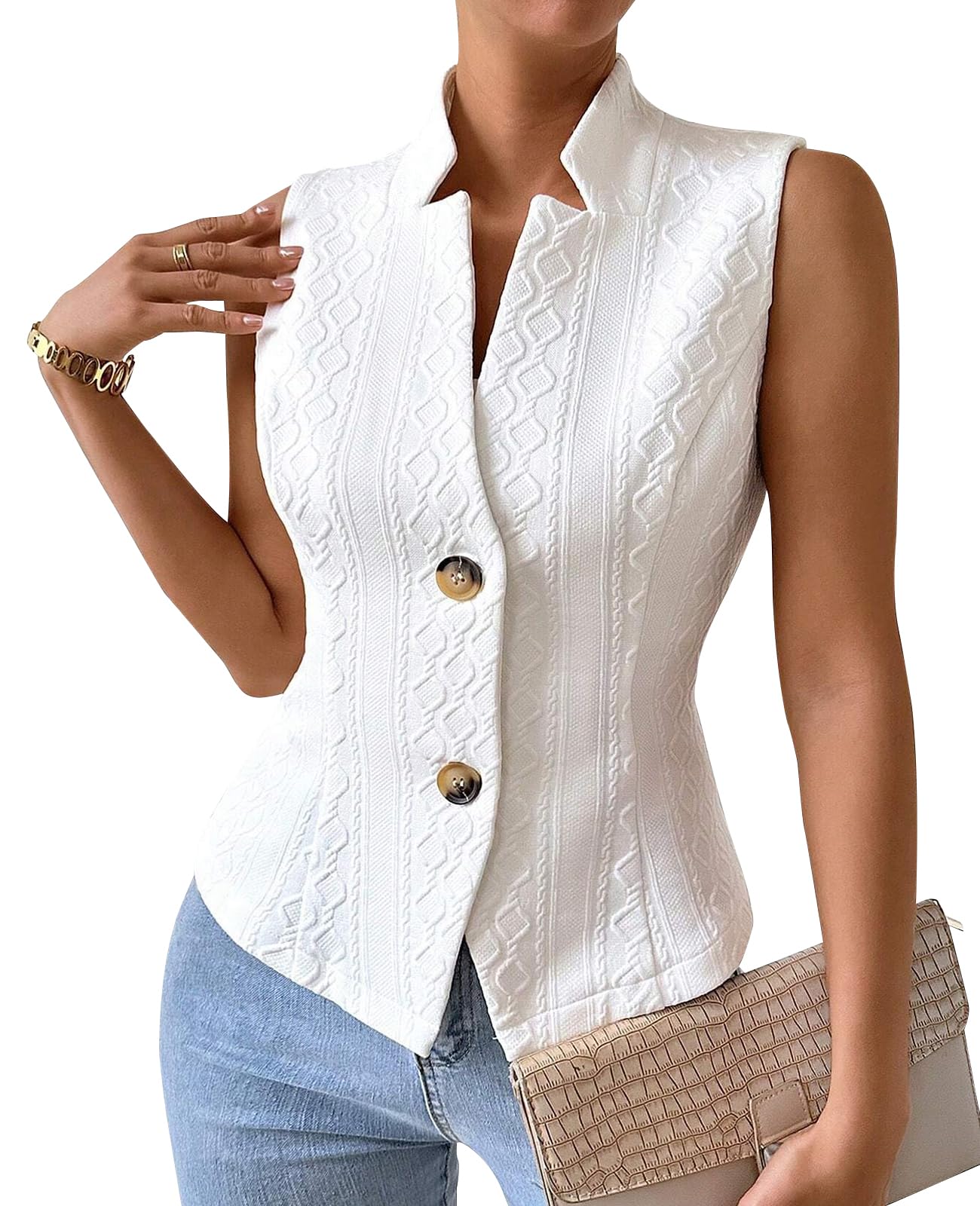 MINTLIMIT Sleeveless Blazer Vest for Women Button Down V Neck Tank Top Summer Casual Work Waistcoat Vests