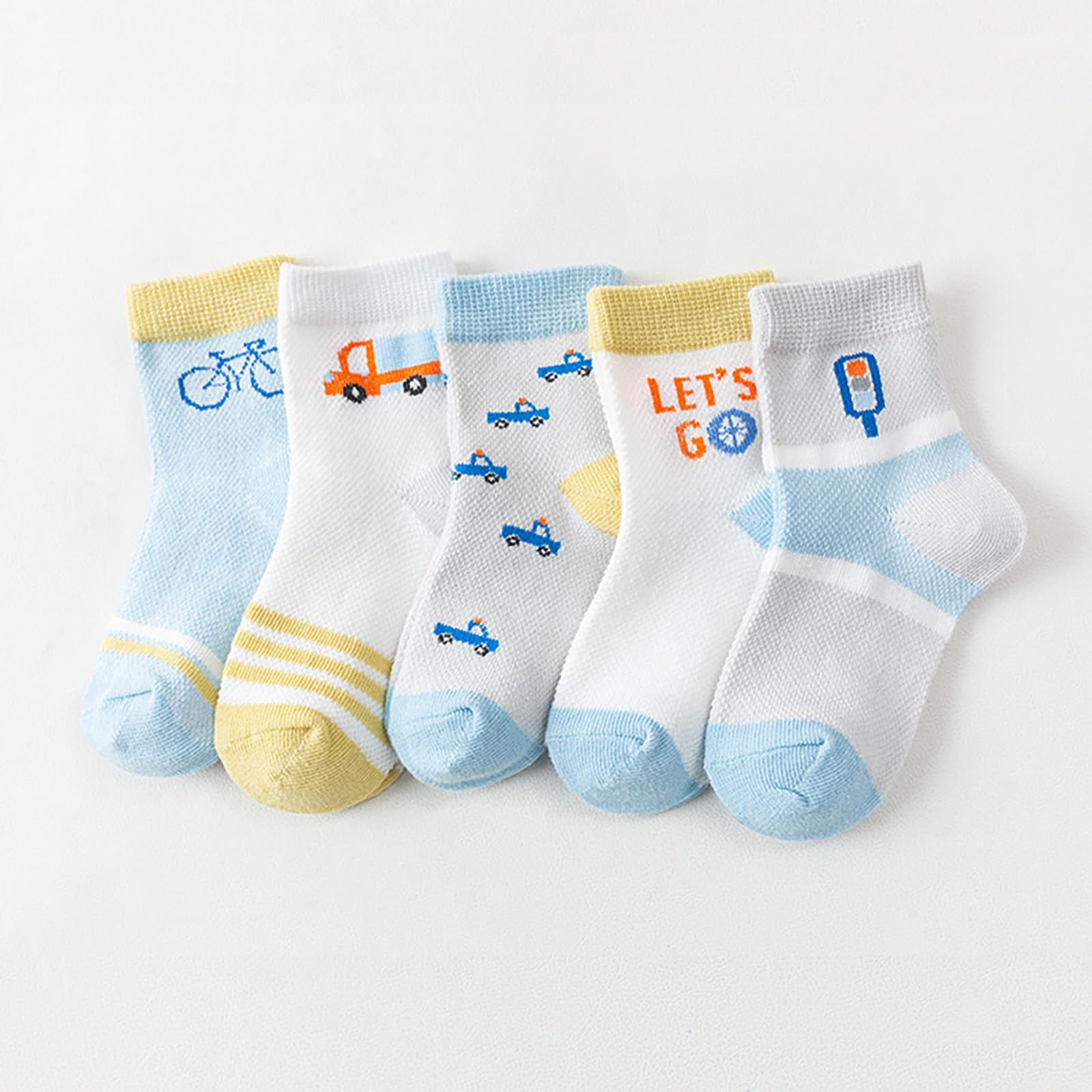 RNTOP 5 Pairs Baby Toddler Kids Crew Socks Girl Boy Cartoon Socks Infant Breathable Floor Socks Seamless (D, 5-8 Years)