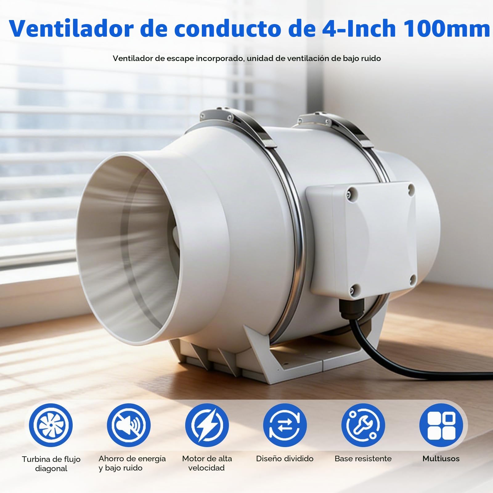 iFCOW 100mm Ventilador de extracción, 220m³/h Ventilador Extractor de Aire ventilador de tubo de Silencioso para baño, cocina, crecer, tienda de campaña, garaje
