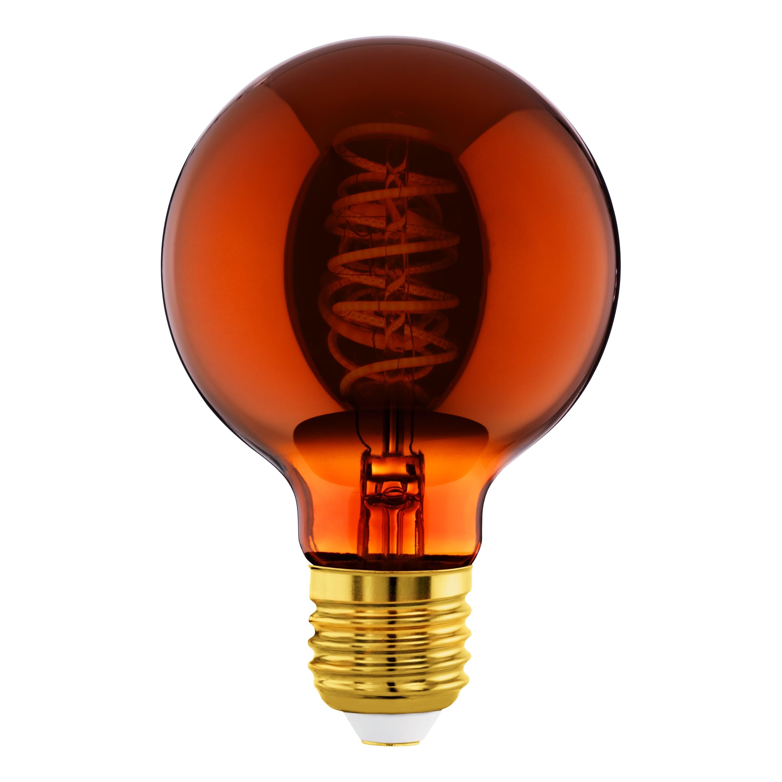 Eglo Dimmable E27 LED Globe, Vintage Spiral Filament Light Bulb, Edison lamp for Retro Lighting, 4 watt, 30 Lumen, Warm White Glow, Copper, 2000k, G80, Ø 3"