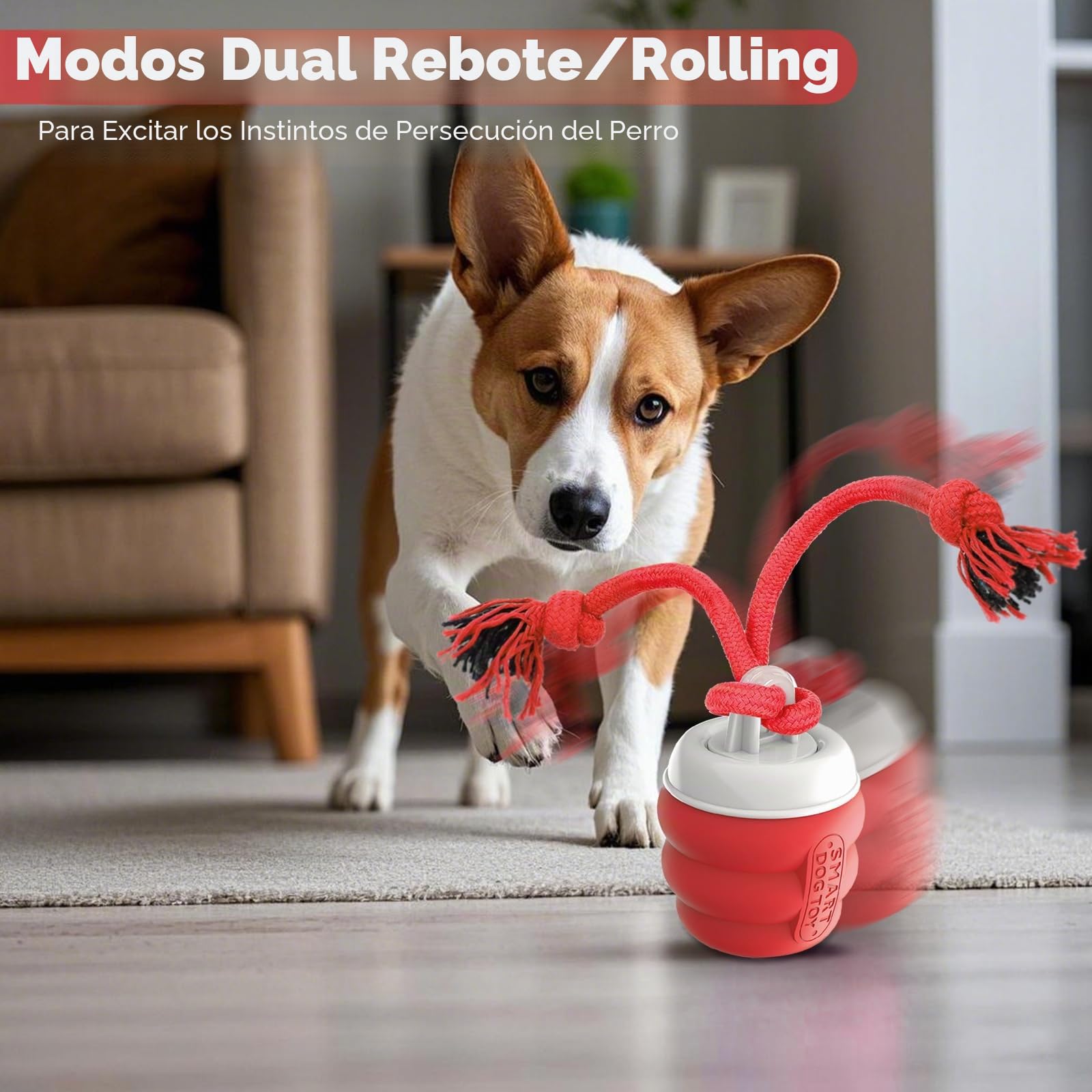 Pelota Interactiva Perro – Juguetes Interactivos para Perros, Pelota para Perros con Cuerda, Pelota Perro se Mueve Sola para Cachorros/Perros Pequeños/Medianos, Recargable por USB