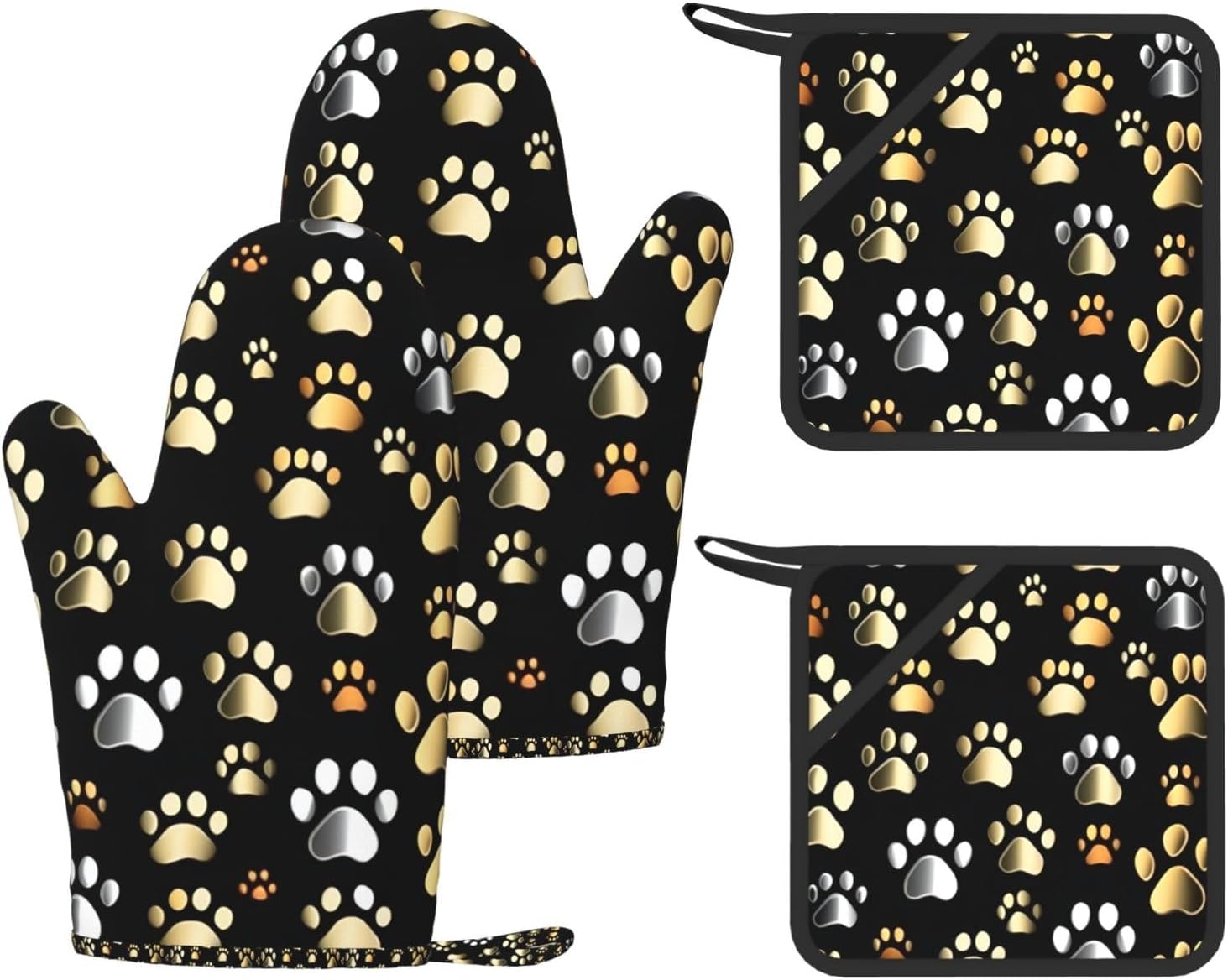 Dog Paw Prints Print Kitchen Heat Resistant Set,Cooking Kit With Hanging Loop For Baking & Bbq