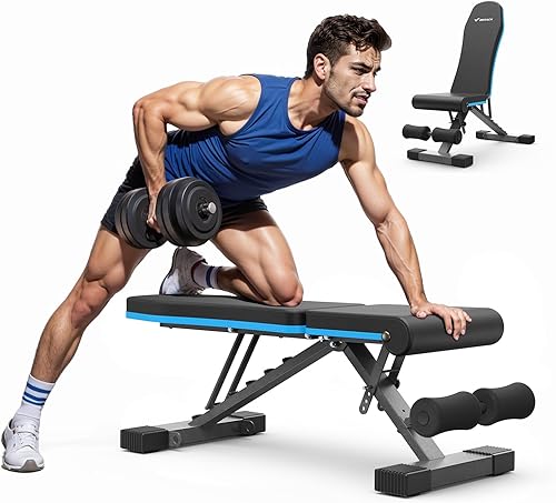 Miniatura 9 de MERACH Banco de pesas, bancos de pesas plegables para gimnasio en casa con 990 libras, banco de pesas ajustable con 72 ángulos de entrenamiento,