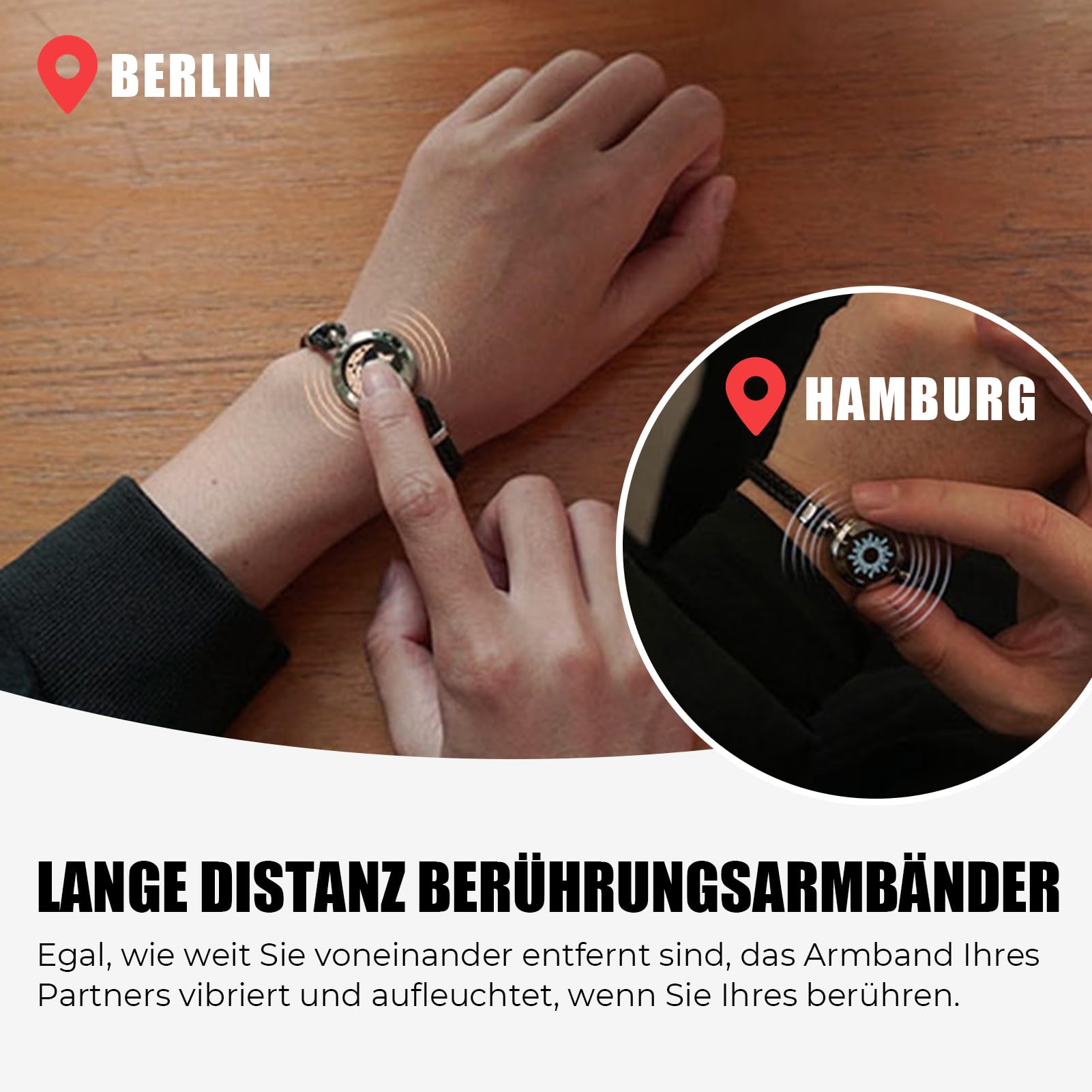 TOTWOO Braccialetti di Coppia con Funzione Touch e Vibrazioni via Bluetooth - Regalo per Coppie a Lunghe Distanze con Illuminazione, in Acciaio Inossidabile