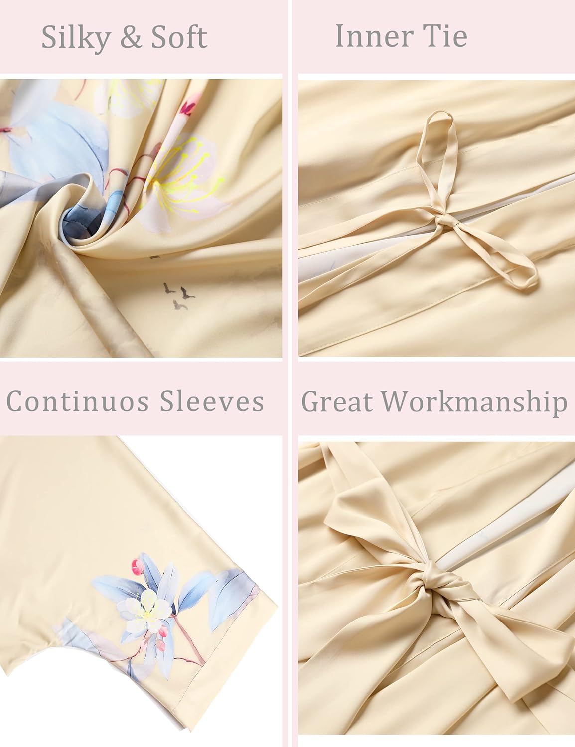 Aensso Long Soft Lightweight Silky Kimonos Robes for Women, Luxury Japanese Floral Womens Kimono Robe - Image 3
