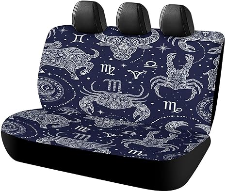 Astrological Symbols Dark Car Back Seat Cover Durable Soft Cow Lobster Car Bench Split Seat Covers Rear Car Accessories Decoration for Women Men Universal Fit Most Trucks Van