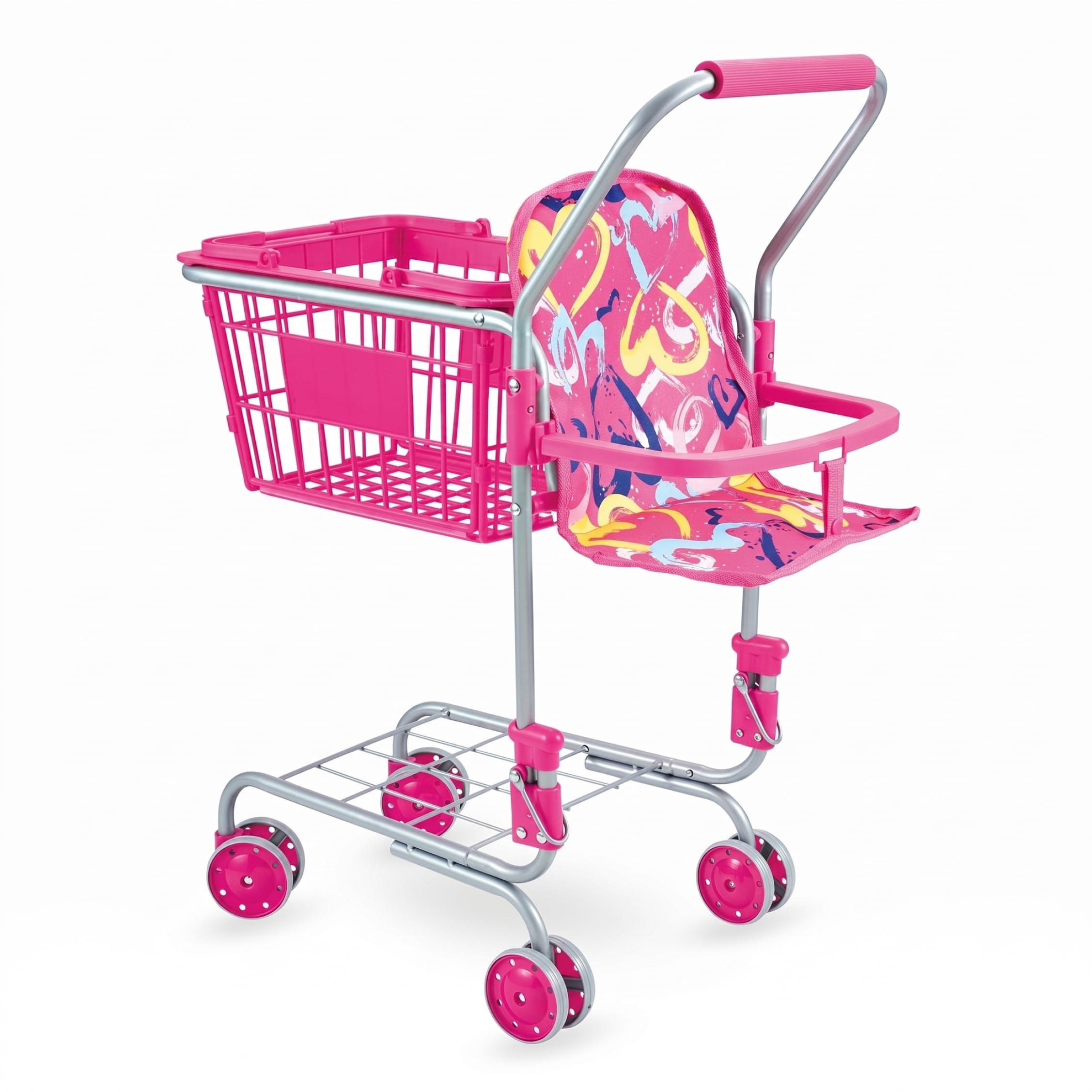 Carrello della Spesa Giocattolo Carrello della Spesa Pieghevole per Bambini con Cestino Rimovibile e Ruote girevoli a 360°