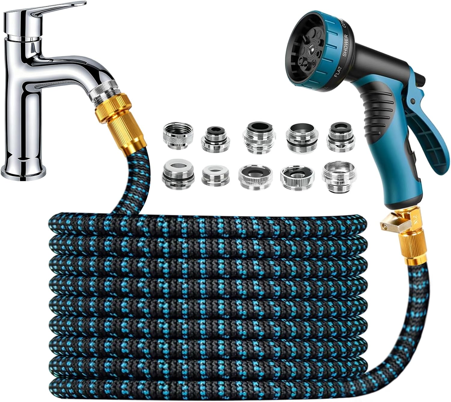 75 FT Indoor Sink Hose Attachment for Faucet with 10 Adapters, Sink Hose Attachment for Kitchen Sink or Bathroom Sink Faucet, Car Washing, Household Cleaning, Watering Houseplants, Washing Pets