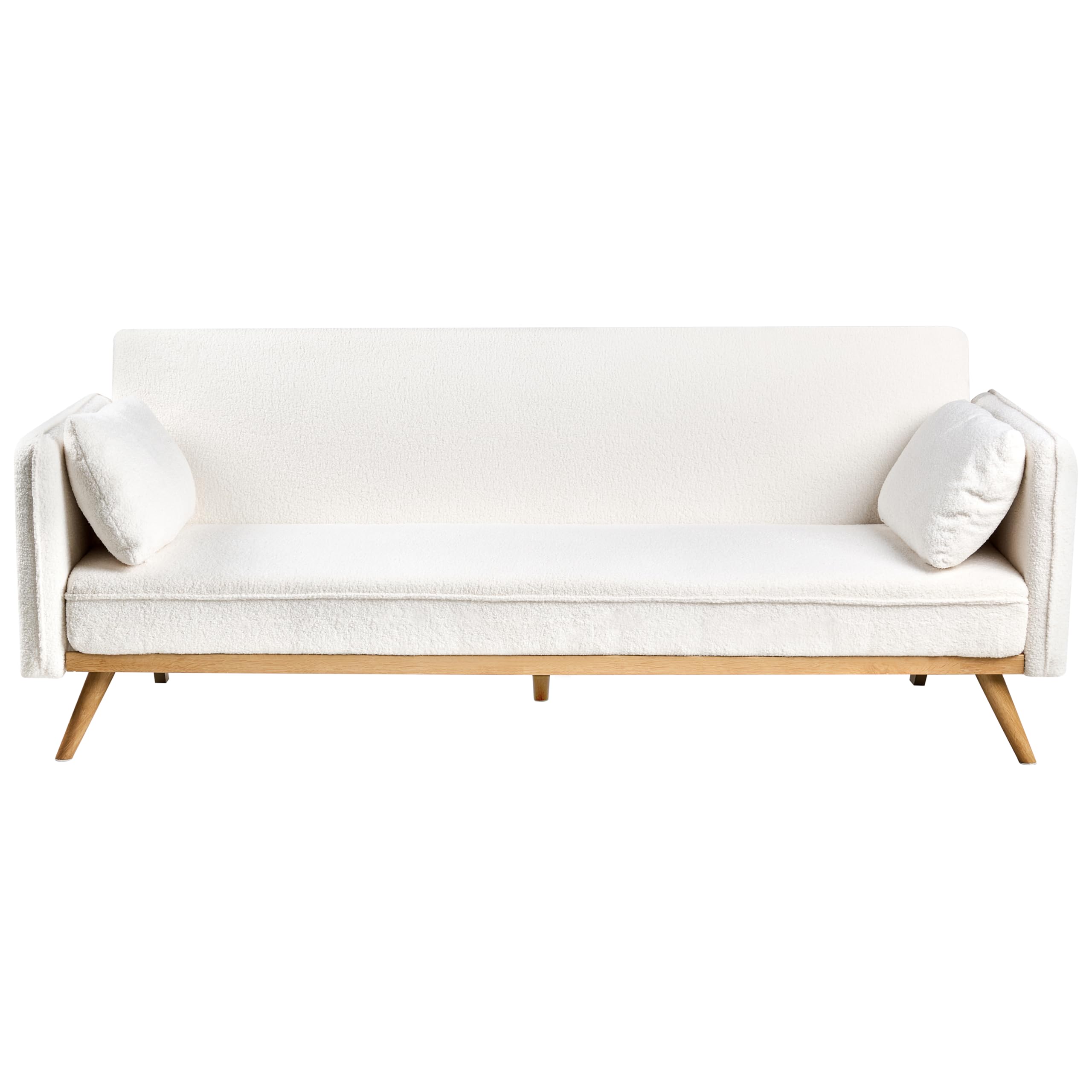 3-Sitzer Sofa Bouclé creme weiß Schlaffunktion Dekokissen Schlafsofa Asaa