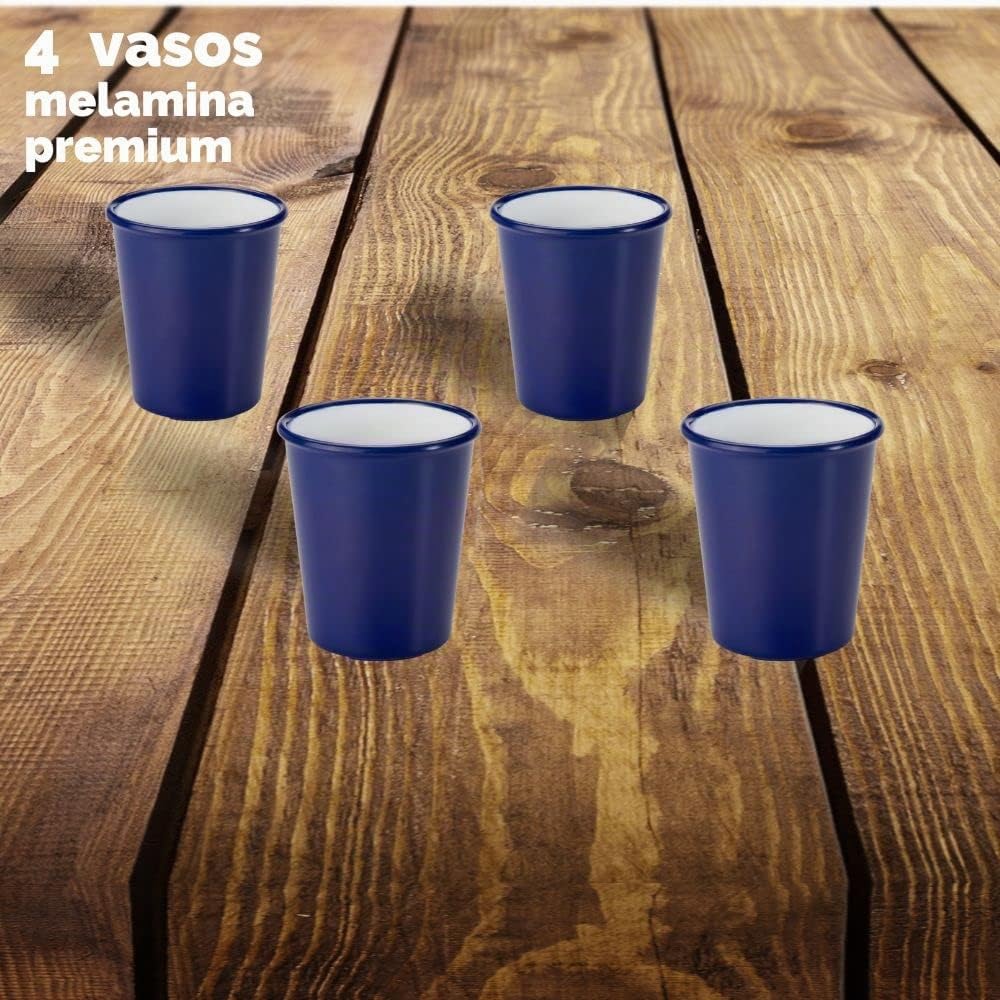 MBH - Juego de vajilla de melamina PREMIUM de 16 piezas más fuente de presentación, para uso en exteriores e interiores, inastillable, ligero, sin BPA, servicio para 4, patrón mediterraneo
