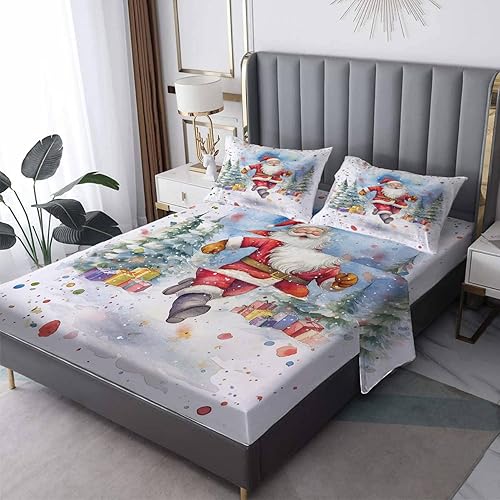 Miniatura 7 de Sábanas de Navidad divididas tamaño King para sábanas ajustables de tren de cama, juego de sábanas con patrón de Navidad, juego de 5 piezas,
