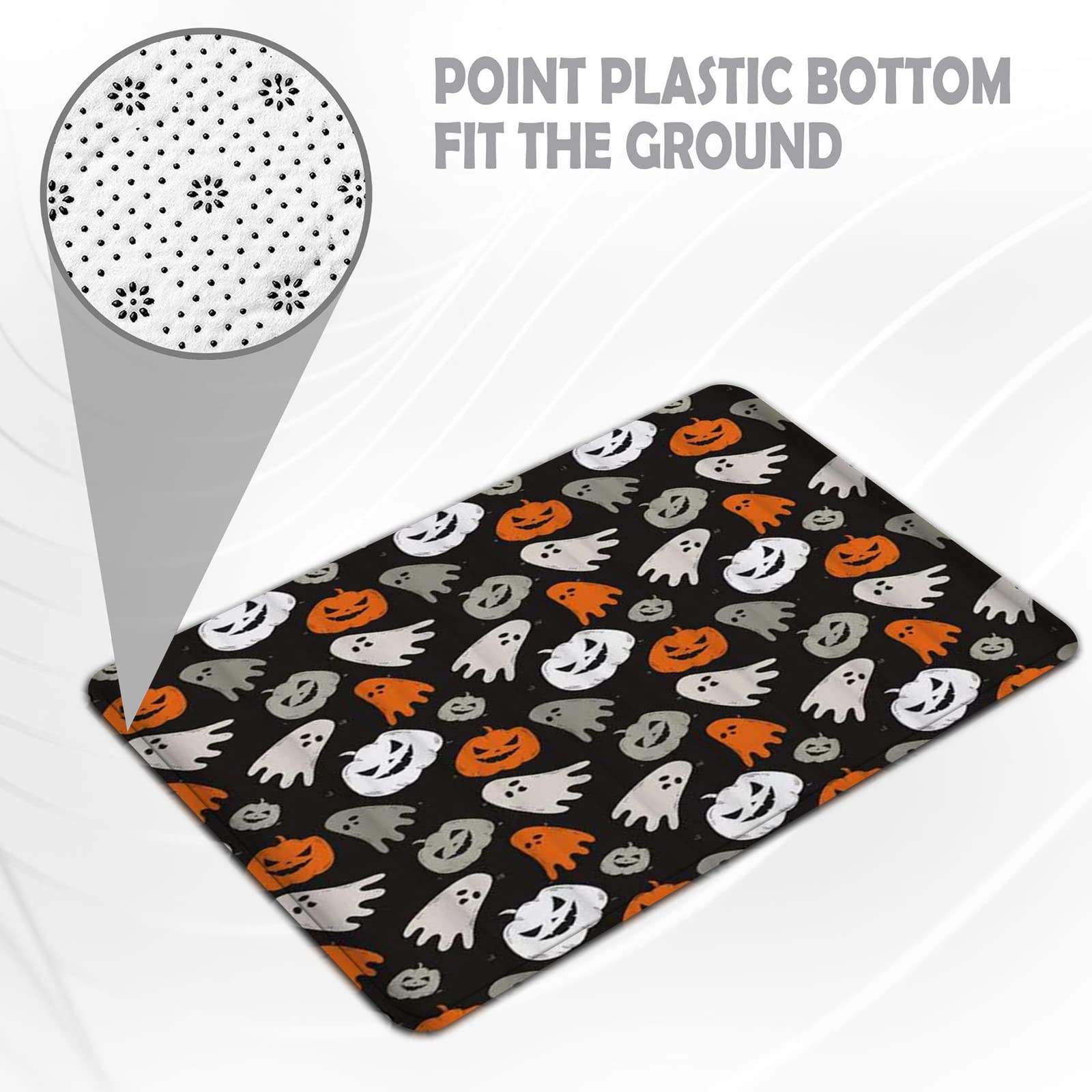 Tapis De Bain Absorbant Halloween 40x60cm - Dos Antidérapant TPR, Lavable Machine - Design Citrouille, Fantôme - 6