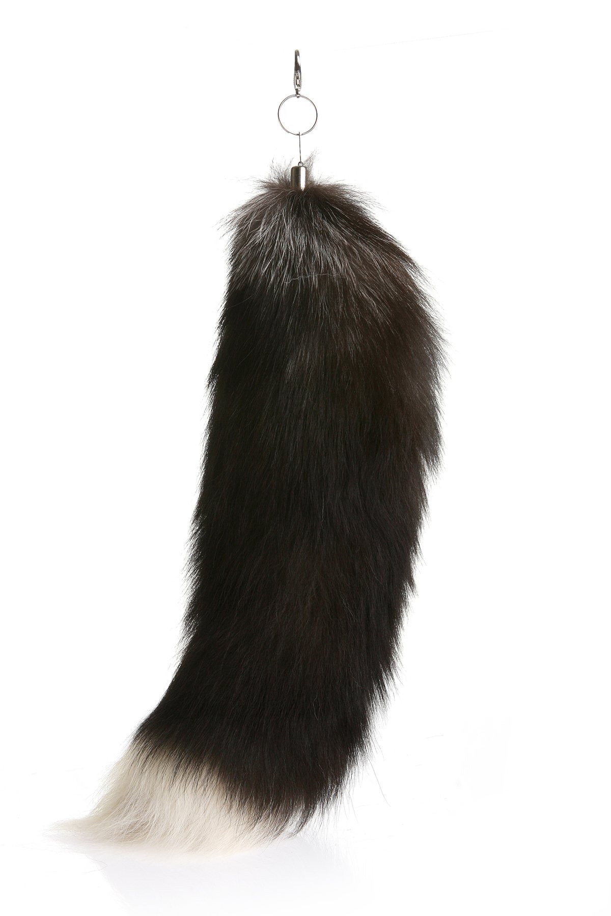URSFUR Real Fur Keychain Silver Fox Tail Cosplay Toy Bag Charm Pendant Key Chain (16 Inches, Natural Color)