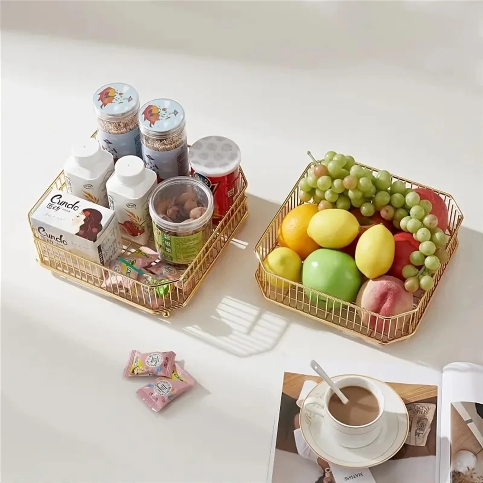 Cesta de frutas de metal de 2 niveles, organizador de cocina para frutas, verduras, pan y aperitivos, solución de almacenamiento de encimera para el hogar