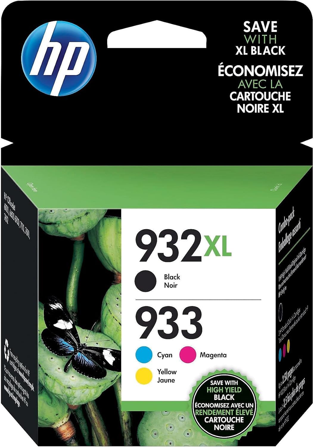 HP 932XL/933 High Yield Black and Standard C/M/Y Color Ink Cartridges