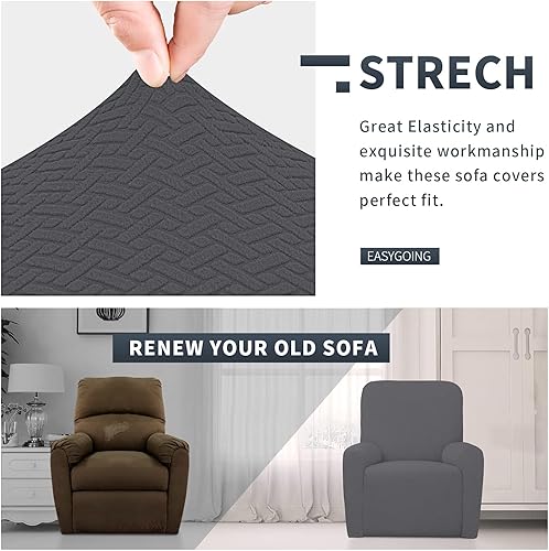 Vista 149 de Easy-Going Funda de sofá reclinable de jacquard elástico, suave de 4 piezas, con lazo elástico, protector de muebles lavable para niños, mascotas
