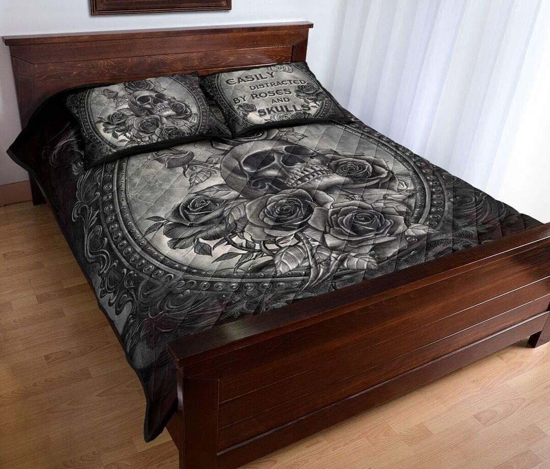 Personalized Skull Quilt Sets King Queen Twin Throw Size Birthday Quilt for Dad Mom Husband Wife Kids Son Daughter Bedding Set Home