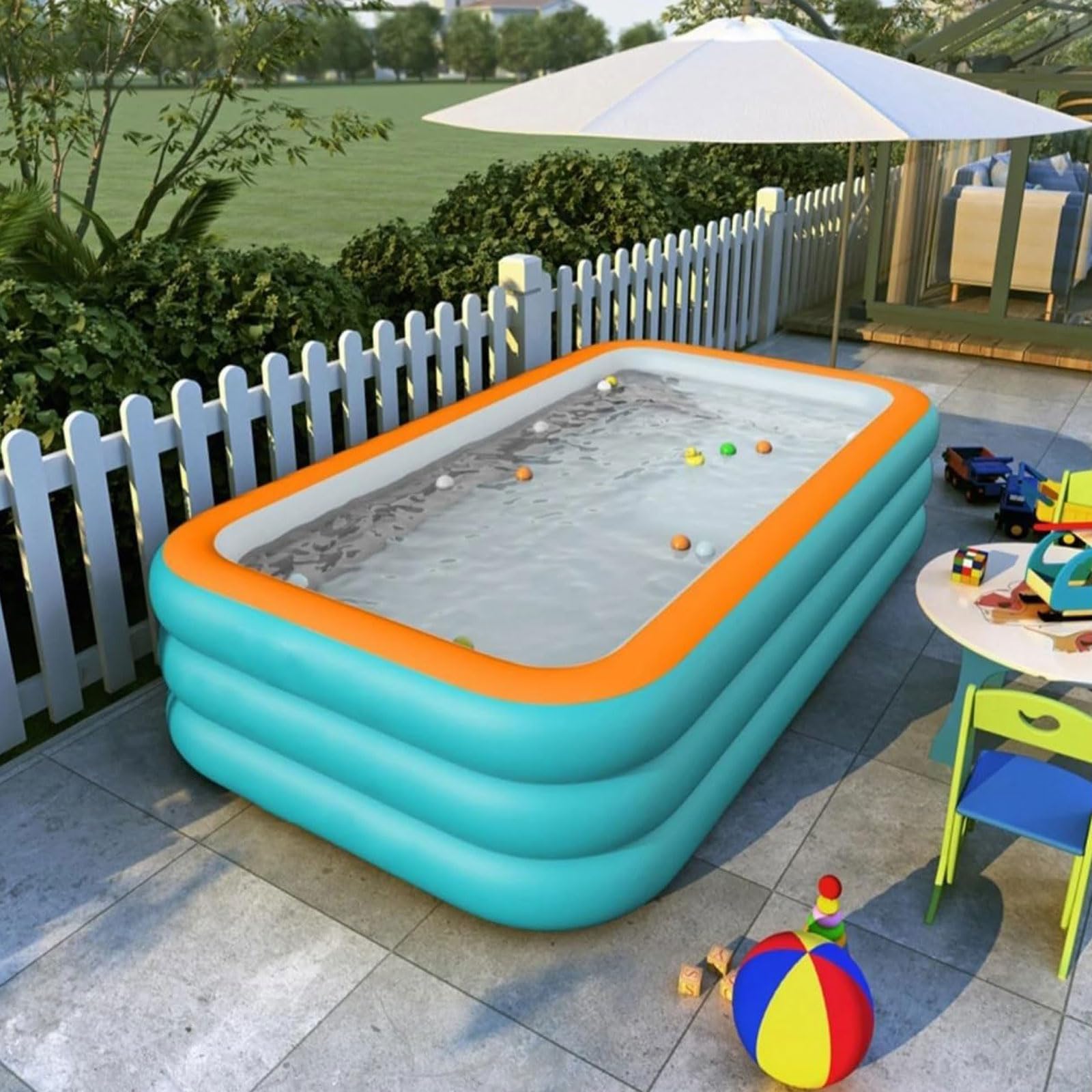 Piscina hinchable familiar para niños y adultos 318*180*65cm,3 capas Plegable Piscina infantil grande de PVC reforzado ,Con bomba de aire y parche reparador,para Jardín Interior al Aire Libre
