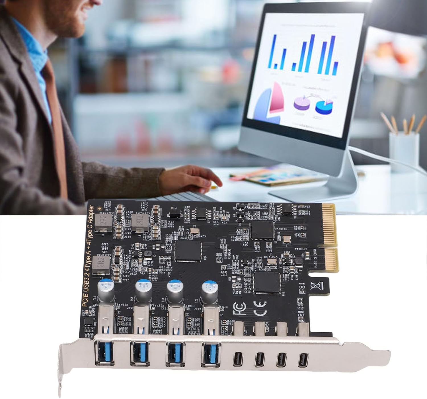 Bewinner PCIe to USB 3.2 Gen 2 Card 8 Port, 4X Type C 4X Type A 10Gbps Expansion Card, for Win for Linux for OS X Desktop PC, Internal USB C Hub with ASM3142 Controller