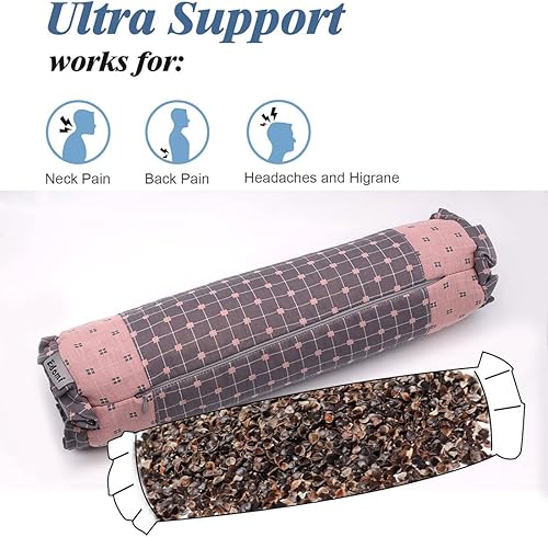 Miniatura 7 de Edomi Almohada cervical de cuello redondo de trigo sarraceno, soporte cervical para personas que duermen de lado y espalda con funda extraíble