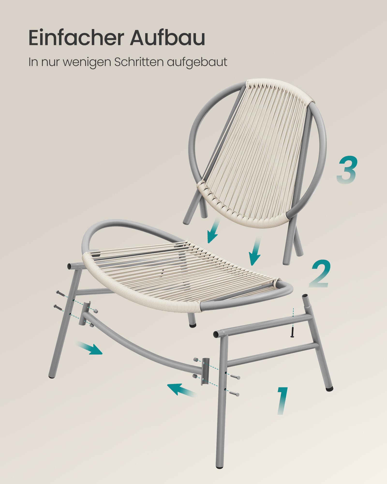 SONGMICS Balkonmöbel, 3er Set, Gartenmöbel-Set, aus PE-Polyrattan, Outdoor, mit Tisch, 2 Stühlen, für Terrasse, Garten, Balkon, Taubengrau GGF021GZ01