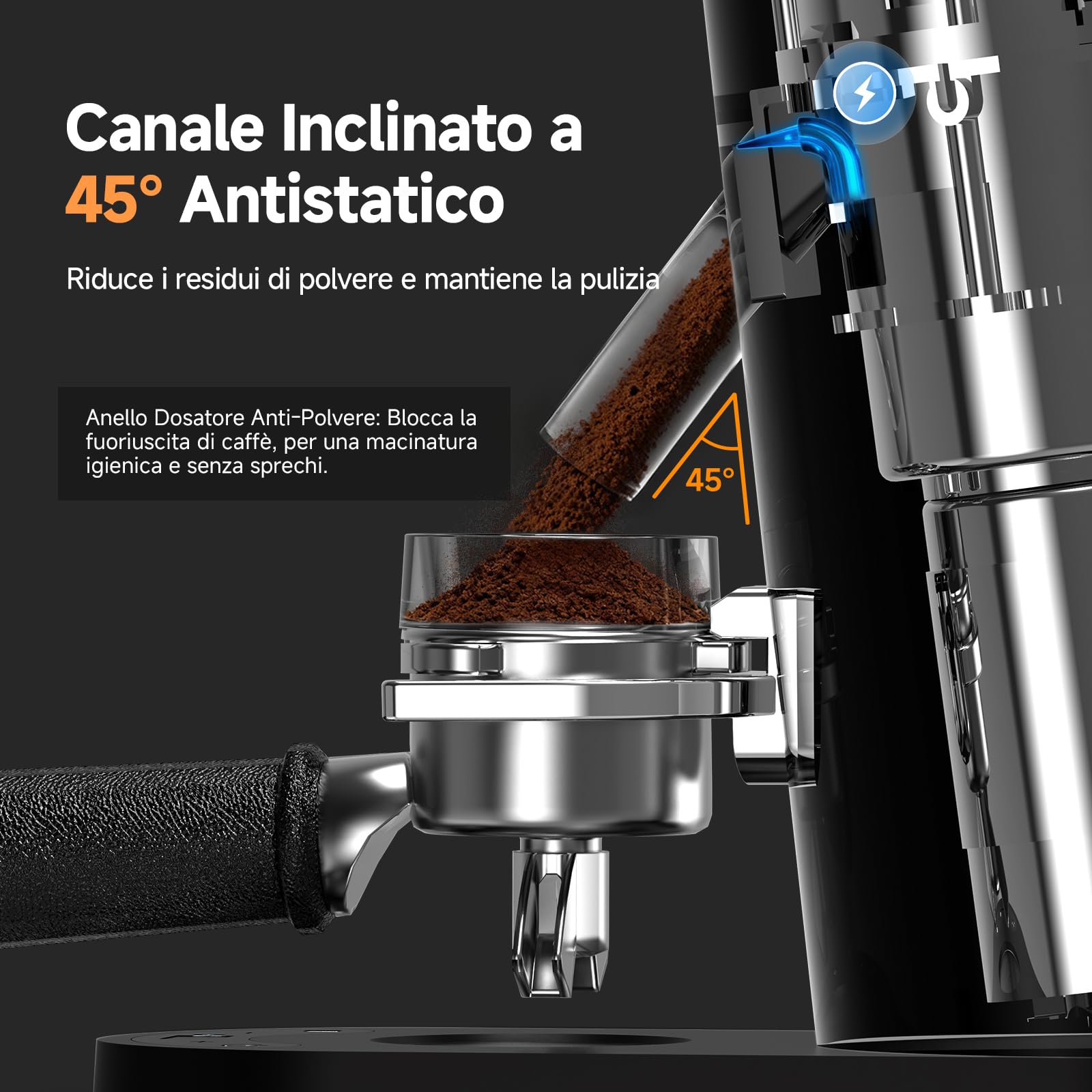 AAOBOSI Macina Caffe' Elettrico, Macina Caffè Professionale 110W, Batteria 2600mAh, Macinacaffè Portatile con 60 Livelli di Macinatura, Include Portafiltro per Macchine da Caffè Espresso