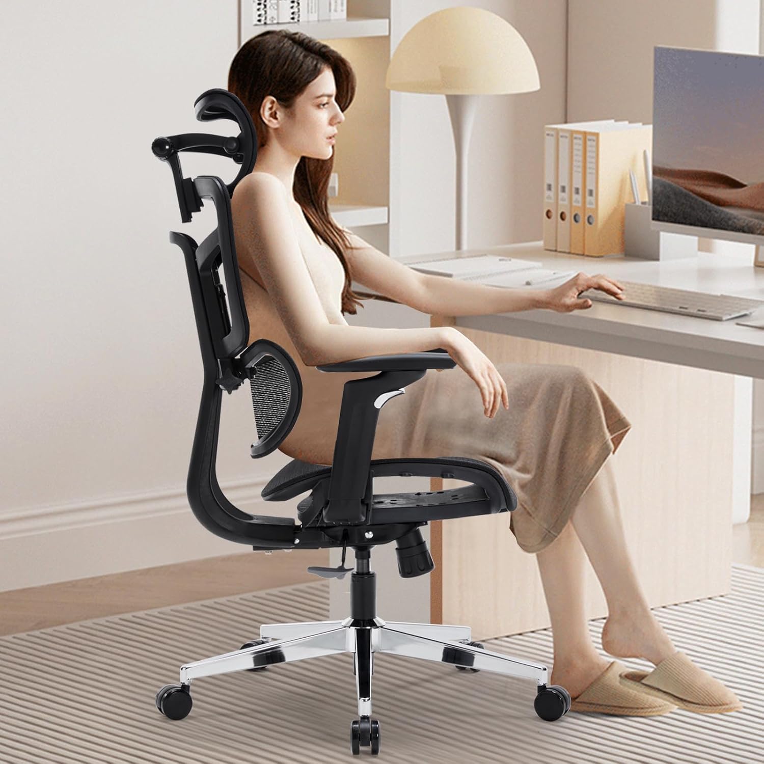 Big and Tall Office Chair Ergonomic High Back Home Office Desk Chair Mesh Office Chair with Adjustable Backrest & Lumbar Computer Task Chair with Adjustable Armrests & 90°-135° Tlit