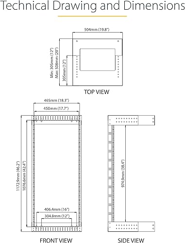 Miniatura 8 de StarTech.com Rack de red de montaje en pared resistente de 2 postes 24U, rack de servidores de marco abierto de 19 pulgadas con profundidad