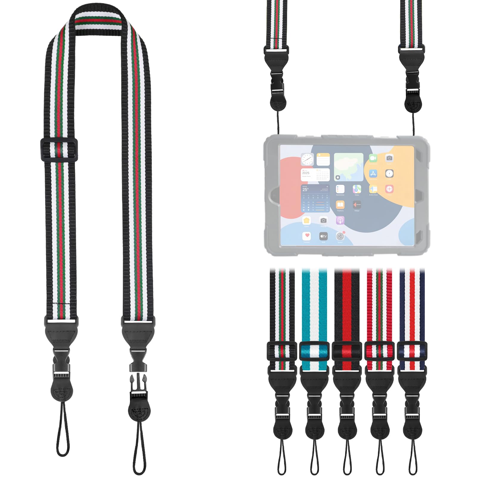 FIEIL Adjustable Shoulder Strap, Comfortable for Camera Neck Lanyard iPad Strap iPad Strap for iPad, Camera, Binocular, Crossbody, Tablet, Laptop, Binocular, Luggage Bag(Red, Green White Black A16+2)